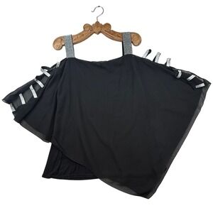 Nextmia Black Cold Shoulder Sheer Overlay Top Embellished Straps Size US 18 club